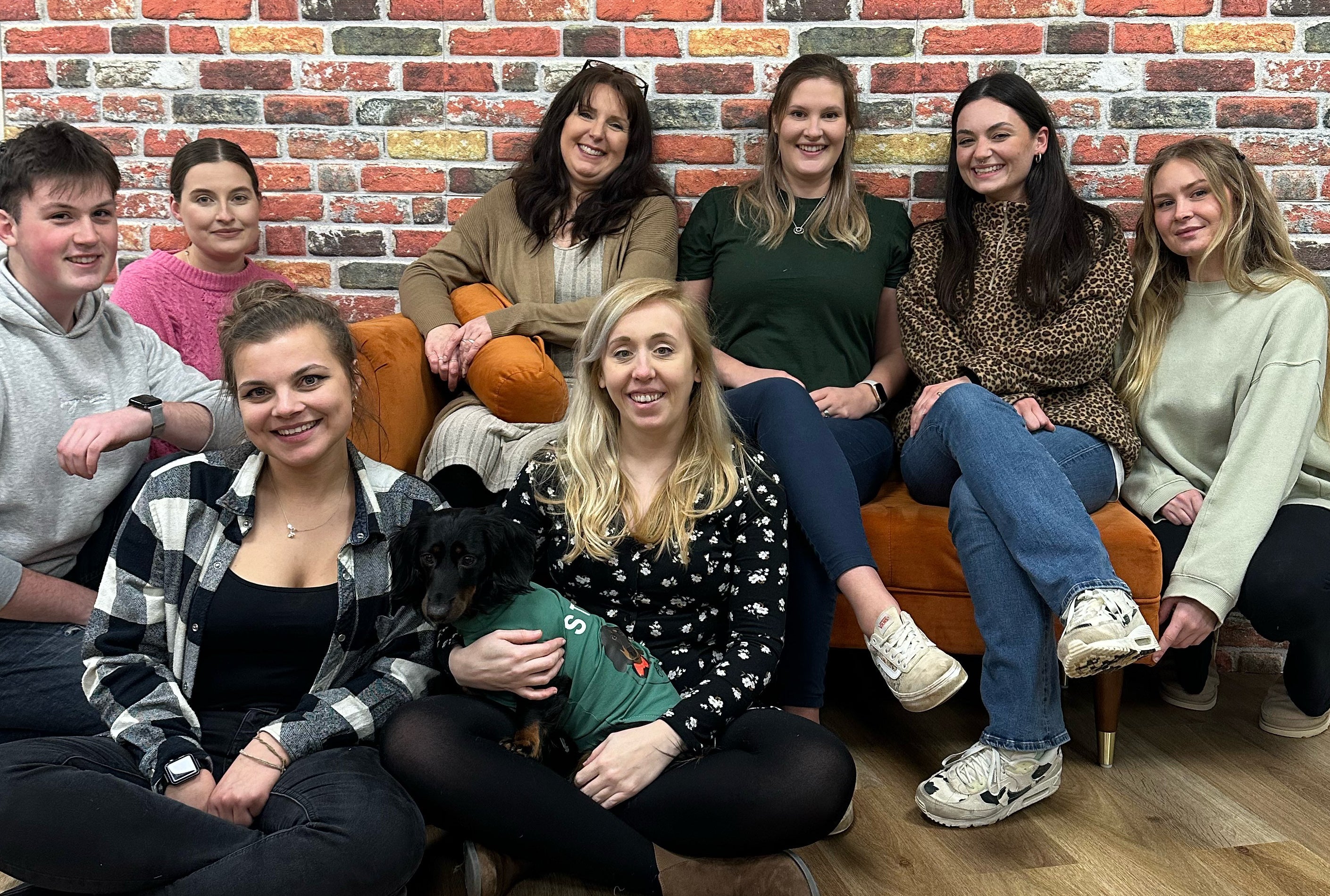 The Hugo and Ted team, from left to right: Jake, Hollie, Hannah, Trudy, Charlotte, Helen, Sophia and Ruby.