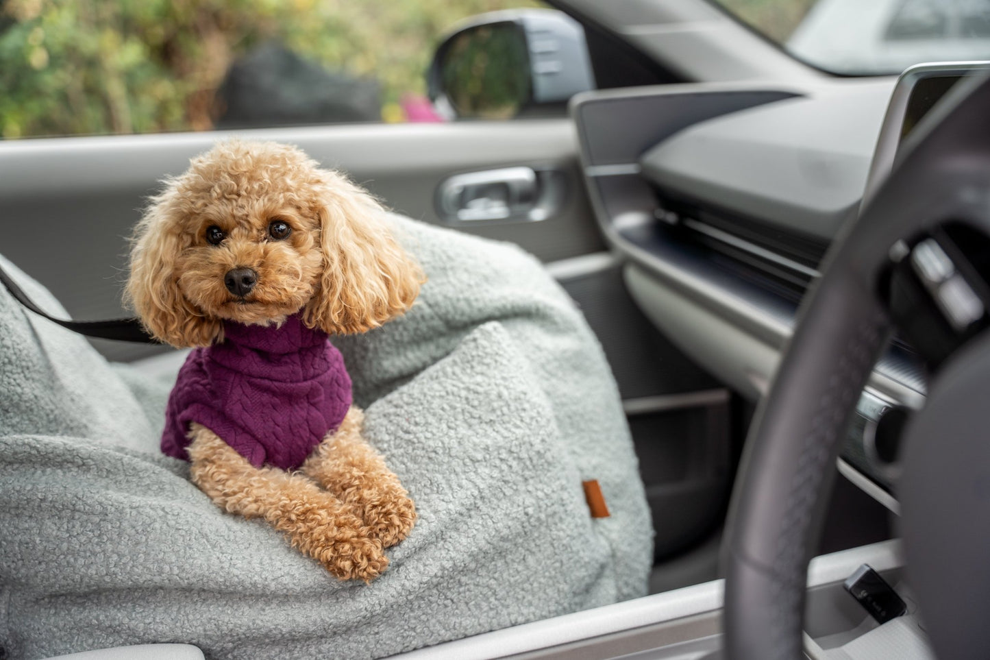 Autumn Bouclé Car Bed for Dogs – Ultra - Soft, Secure & Travel - Friendly Comfort - Hugo and Ted