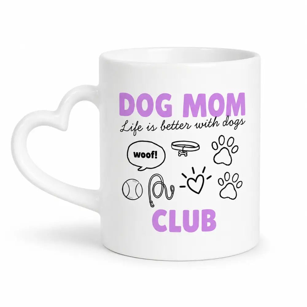 Dog Mom Club / Dog Dad Club Mug - Heart Handle Ceramic Mug - Hugo and Ted