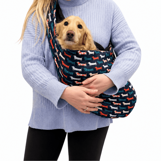Hugo and Ted Print Fleece Dog Sling Carrier - Multiple Sizes, Made to Order - Hugo and Ted
