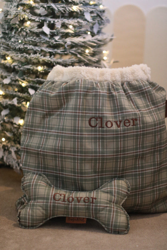 Heritage present sack with matching personalised wonky bone