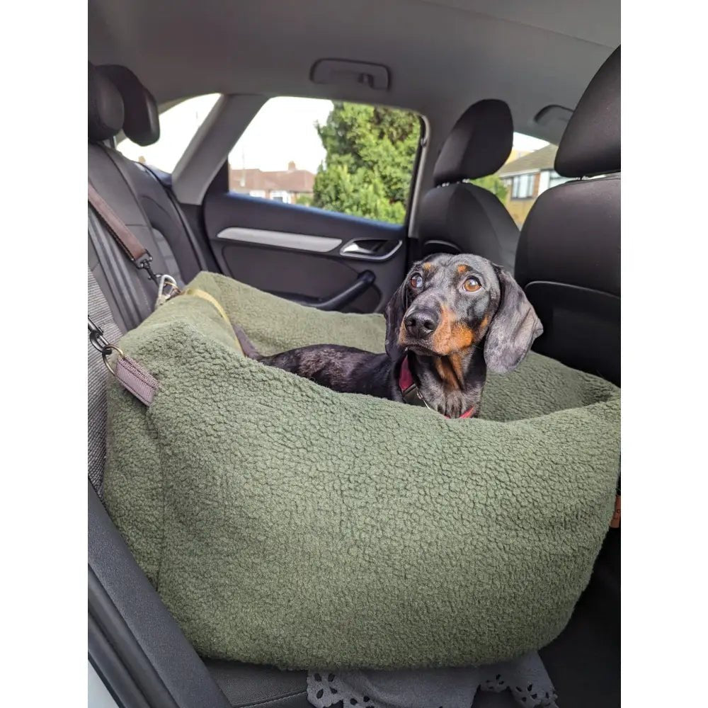Teddy Fleece Waterproof Base Dog Car Seat Bed - 3 Sizes, Removable Covers, Machine Washable - Hugo and Ted
