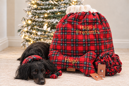 Red Tartan Personalised Present Sack