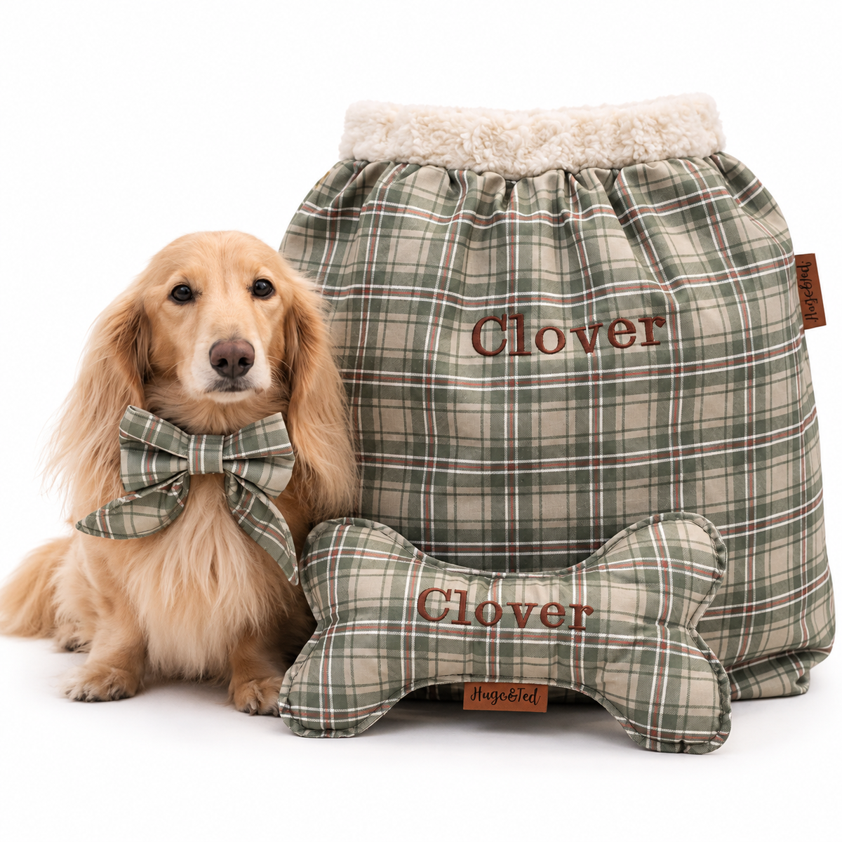 Heritage Collection personalised Christmas present sack with cream teddy top - Hugo and Ted