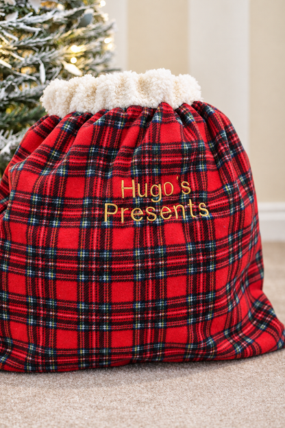 Red Tartan Personalised Present Sack