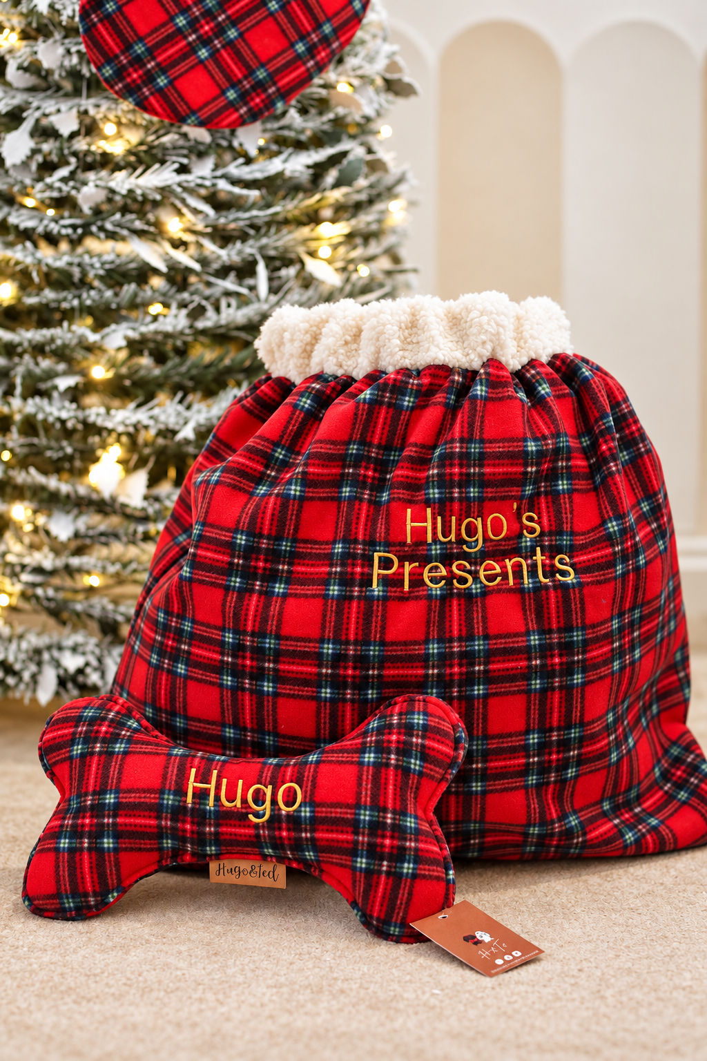 Red Tartan Personalised Present Sack