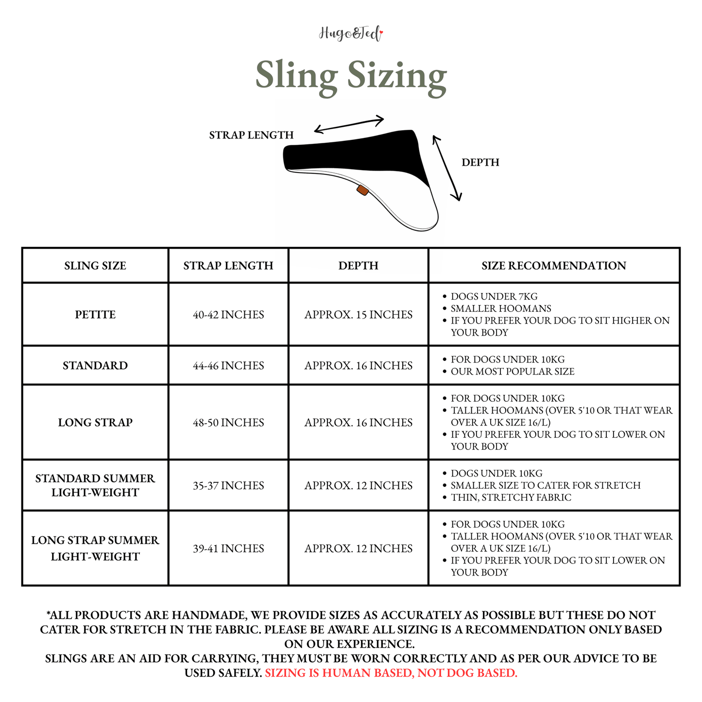 Dog Sling Sizing Measurement Guide