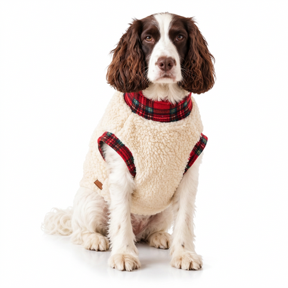 Tartan sherpa fleece dog jumper, made to measure - Hugo and Ted