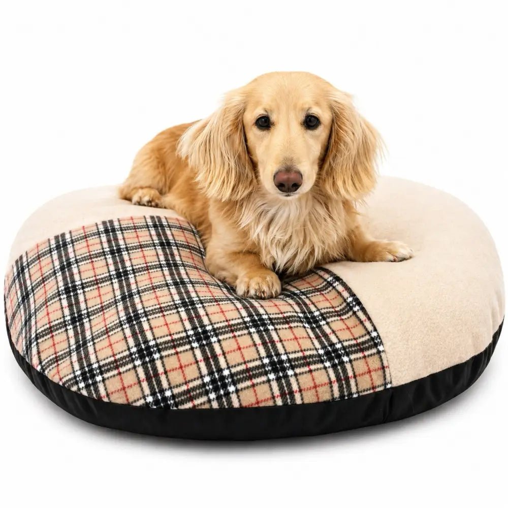 Eco-Friendly Upcycled Round Dog Bed - Handmade, 3 Sizes - Hugo and Ted
