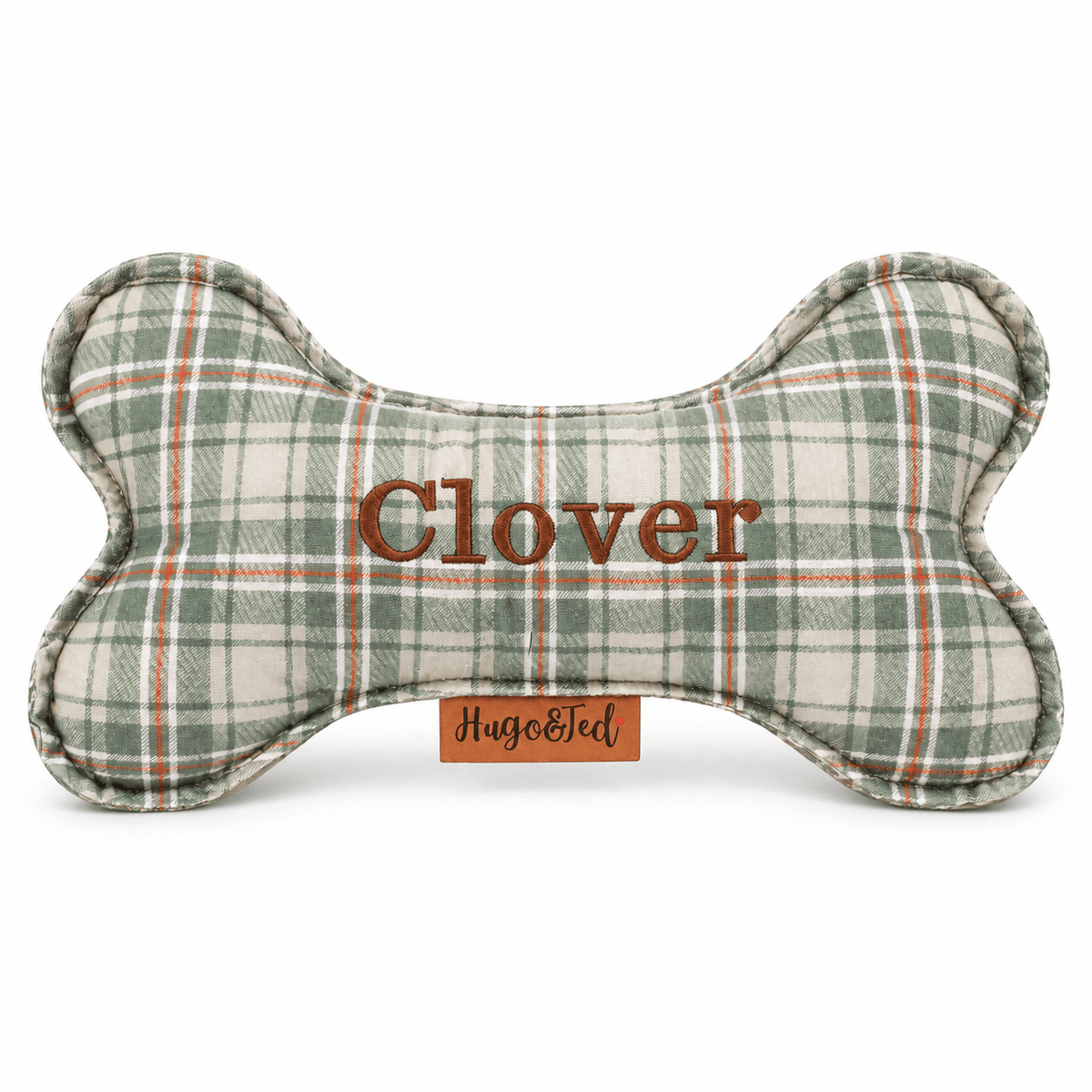 Heritage check wonky bone dog toy embroidered Clover