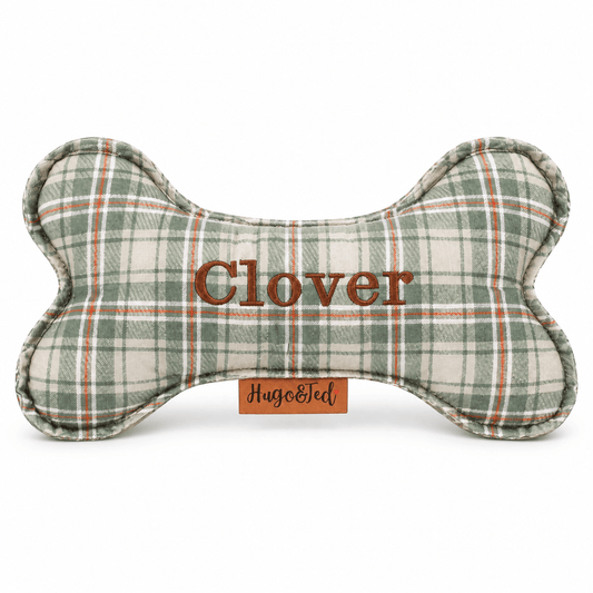 Heritage Collection Personalised Wonky Bone Dog Toy - Hugo and Ted