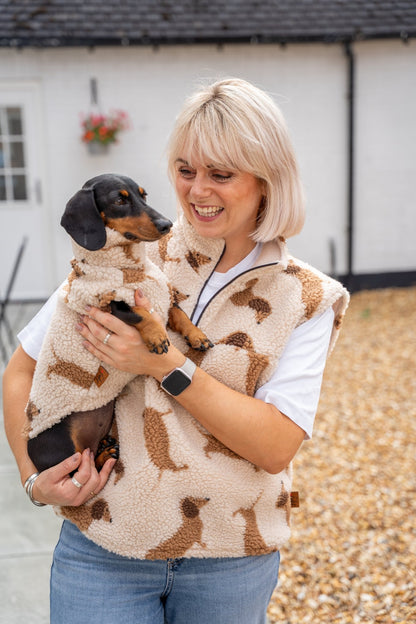 Hooman Dachshund Sherpa Quarter Zip Body Warmer - Hugo and Ted