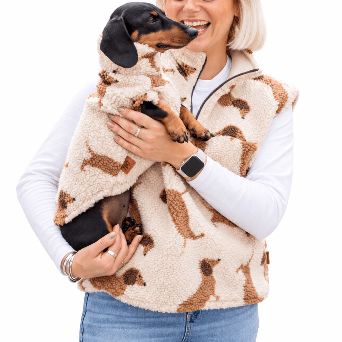 Hooman Dachshund Sherpa Quarter Zip Body Warmer - Hugo and Ted