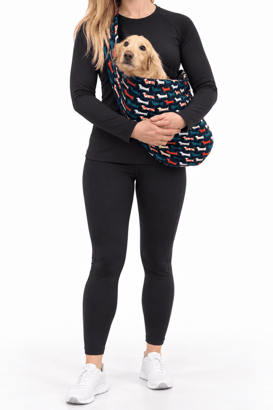 Hugo and Ted Print Fleece Dog Sling Carrier - Multiple Sizes, Made to Order - Hugo and Ted