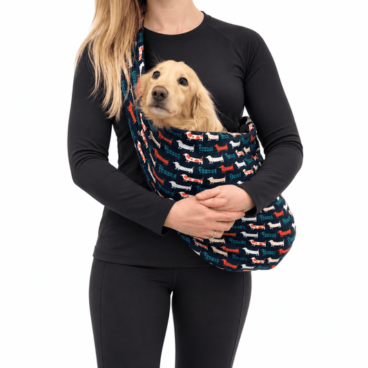 Hugo and Ted Print Fleece Dog Sling Carrier - Multiple Sizes, Made to Order - Hugo and Ted