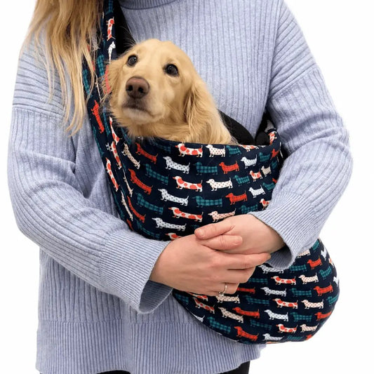 Hugo and Ted Print Fleece Dog Sling Carrier - Multiple Sizes, Made to Order - Hugo and Ted