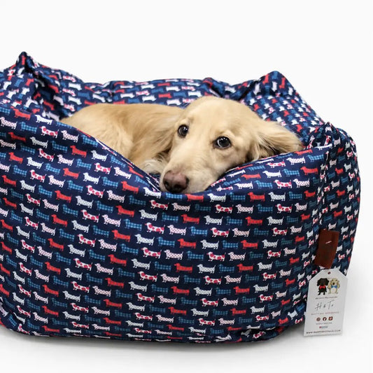 Hugo and Ted Print Rainfleece Waterproof Box Bed - Removable Covers, Machine Washable - Hugo and Ted