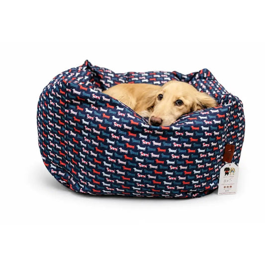 Hugo and Ted Print Rainfleece Waterproof Box Bed - Removable Covers, Machine Washable - Hugo and Ted