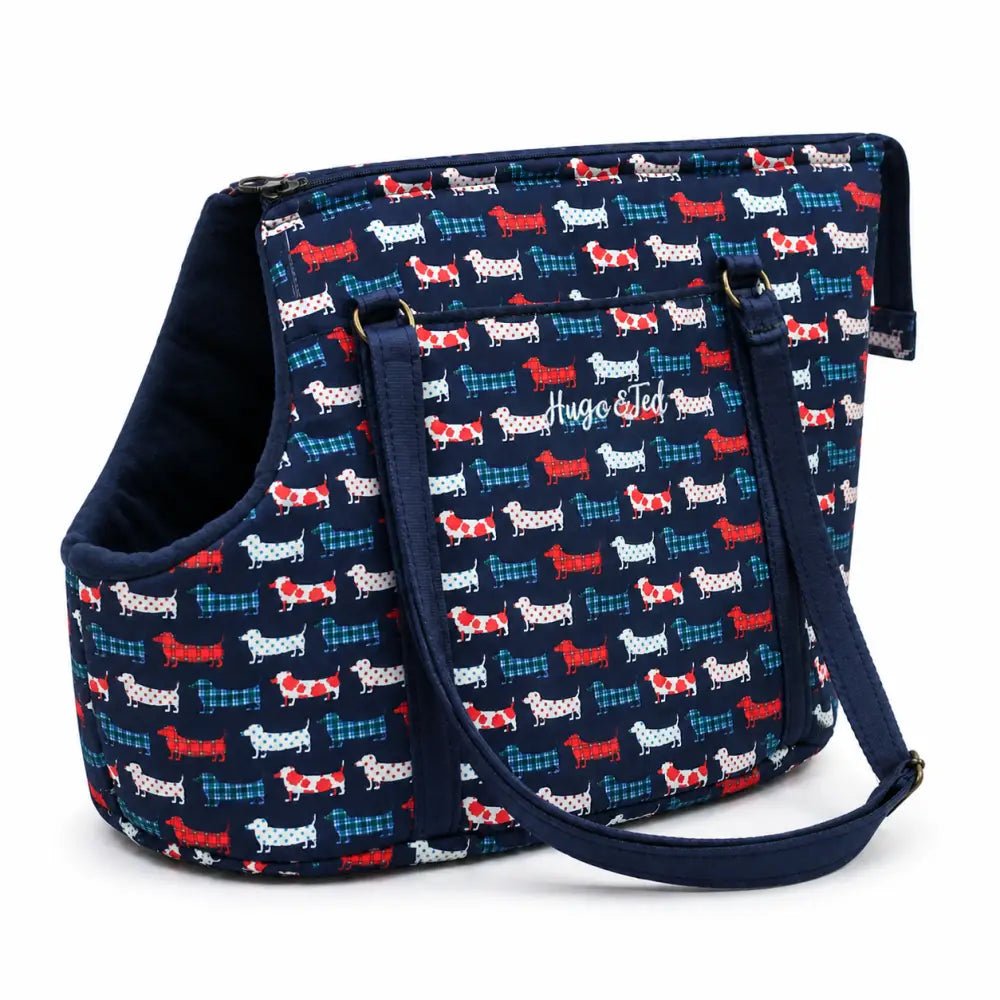 Hugo and Ted Print Waterproof Dog Carrier Bag - Converts to Travel Bed - Hugo and Ted