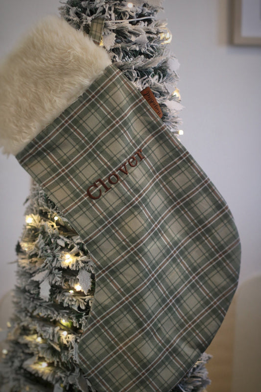 Heritage Collection personalised Christmas stocking with cream fur trim - Hugo and Ted