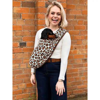 Lenny Leopard Print Fleece Dog Sling Carrier - Multiple Sizes, Made to Order - Hugo and Ted