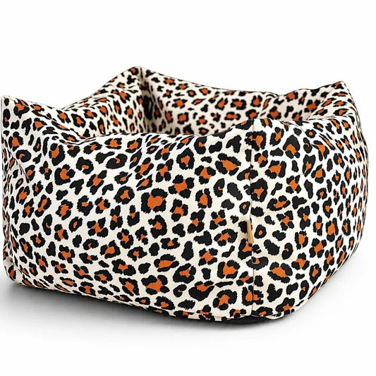 Lenny Leopard Print Rainfleece Waterproof Box Bed - Removable Covers, Machine Washable - Hugo and Ted