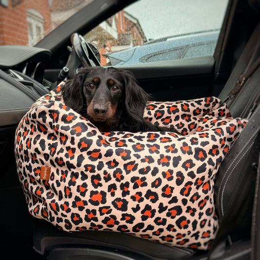 Lenny Leopard Print Waterproof Car Bed - Hugo and Ted