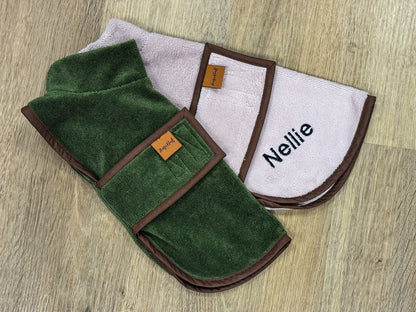 Luxury Dog Drying Robe – Made to Measure Bamboo Towelling Robe with Personalisation - Hugo and Ted