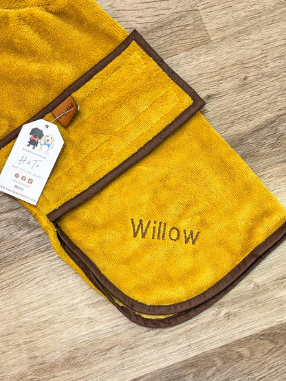 Luxury Dog Drying Robe – Made to Measure Bamboo Towelling Robe with Personalisation - Hugo and Ted