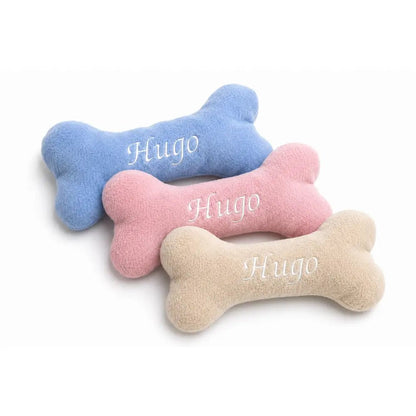 Personalised Wonky Bone Dog Toy - Soft Fleece Puppy Toy - Hugo and Ted