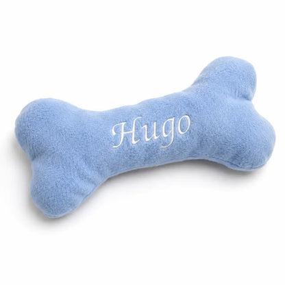 Personalised Wonky Bone Dog Toy - Soft Fleece Puppy Toy - Hugo and Ted
