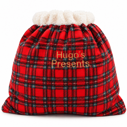 Red Tartan Personalised Present Sack - Hugo and Ted