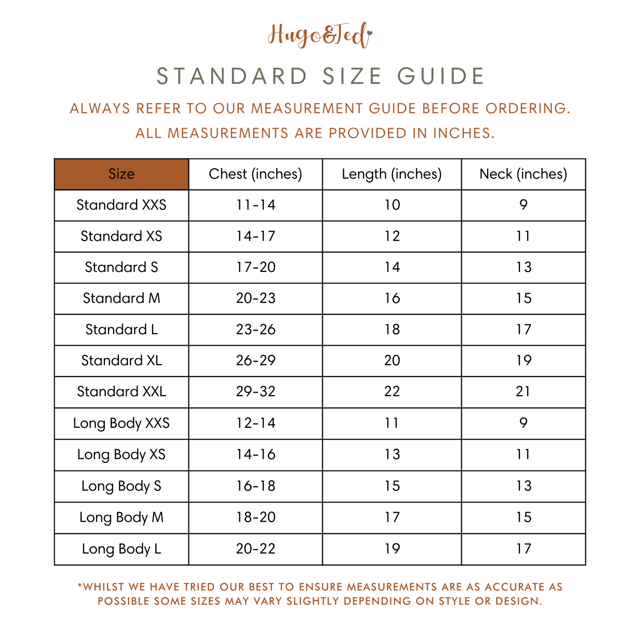 MEASUREMENT GUIDE – Hugo and Ted