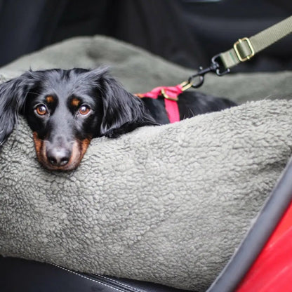 Teddy Fleece Waterproof Base Dog Car Seat Bed - 3 Sizes, Removable Covers, Machine Washable - Hugo and Ted