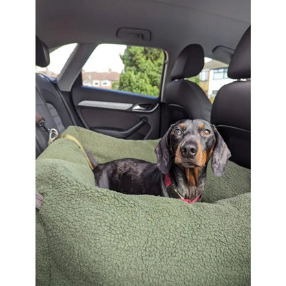 Teddy Fleece Waterproof Base Dog Car Seat Bed - 3 Sizes, Removable Covers, Machine Washable - Hugo and Ted