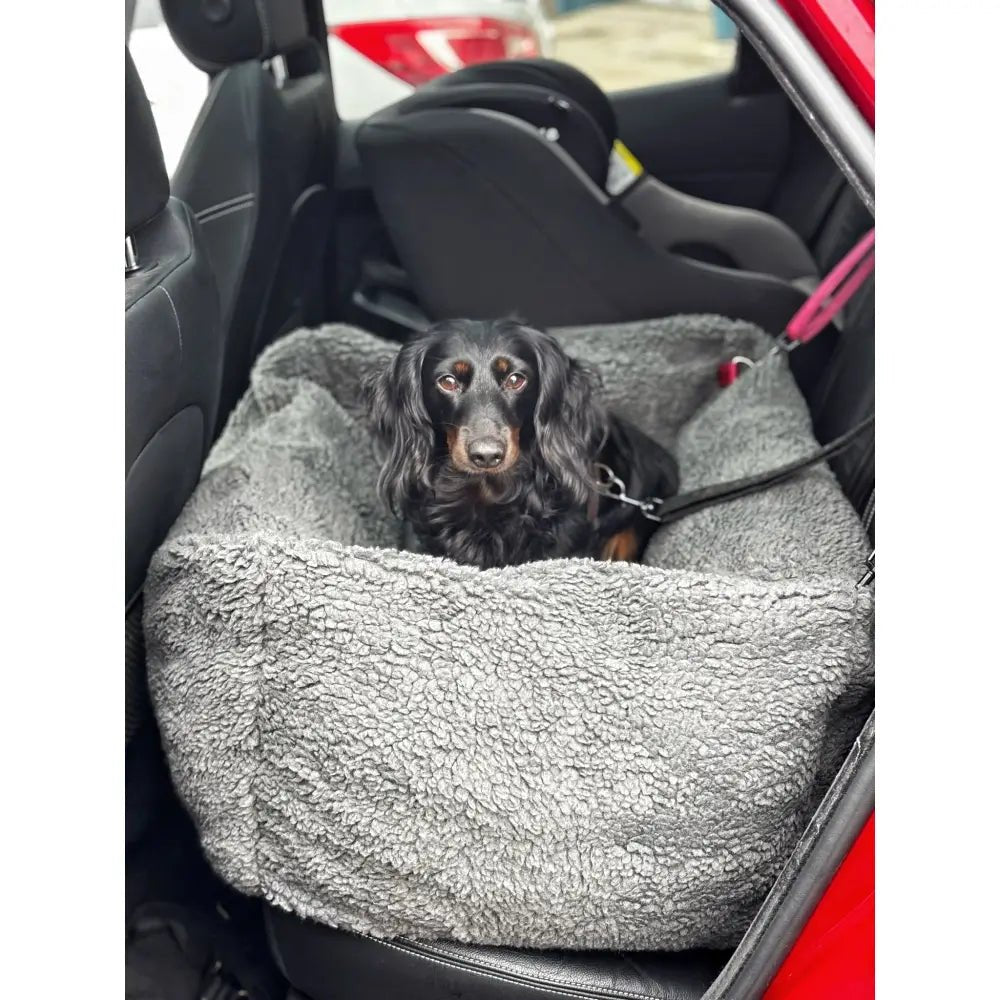 Teddy Fleece Waterproof Base Dog Car Seat Bed - 3 Sizes, Removable Covers, Machine Washable - Hugo and Ted