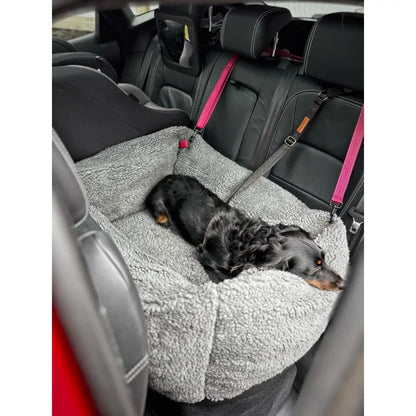 Teddy Fleece Waterproof Base Dog Car Seat Bed - 3 Sizes, Removable Covers, Machine Washable - Hugo and Ted