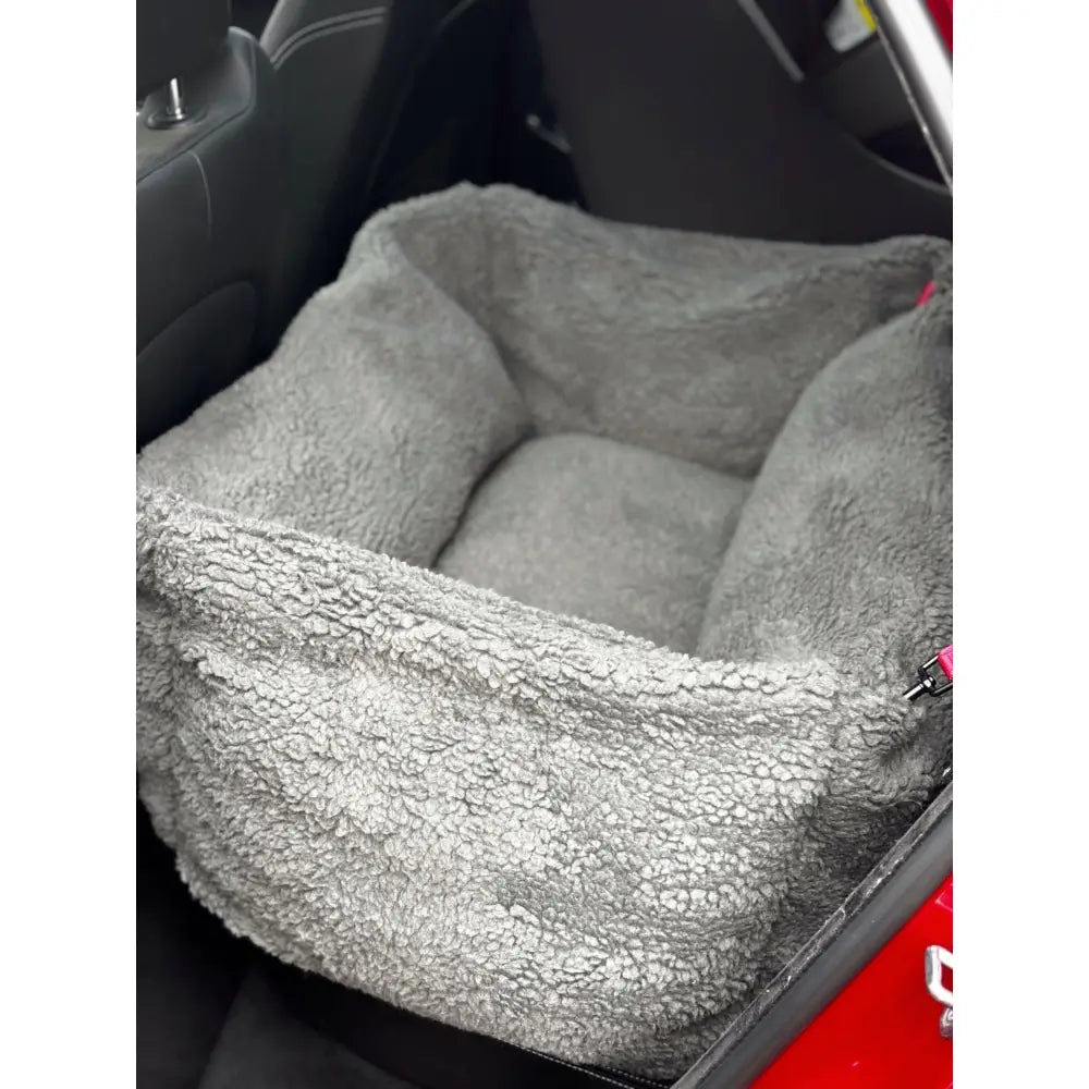 Teddy Fleece Waterproof Base Dog Car Seat Bed - 3 Sizes, Removable Covers, Machine Washable - Hugo and Ted