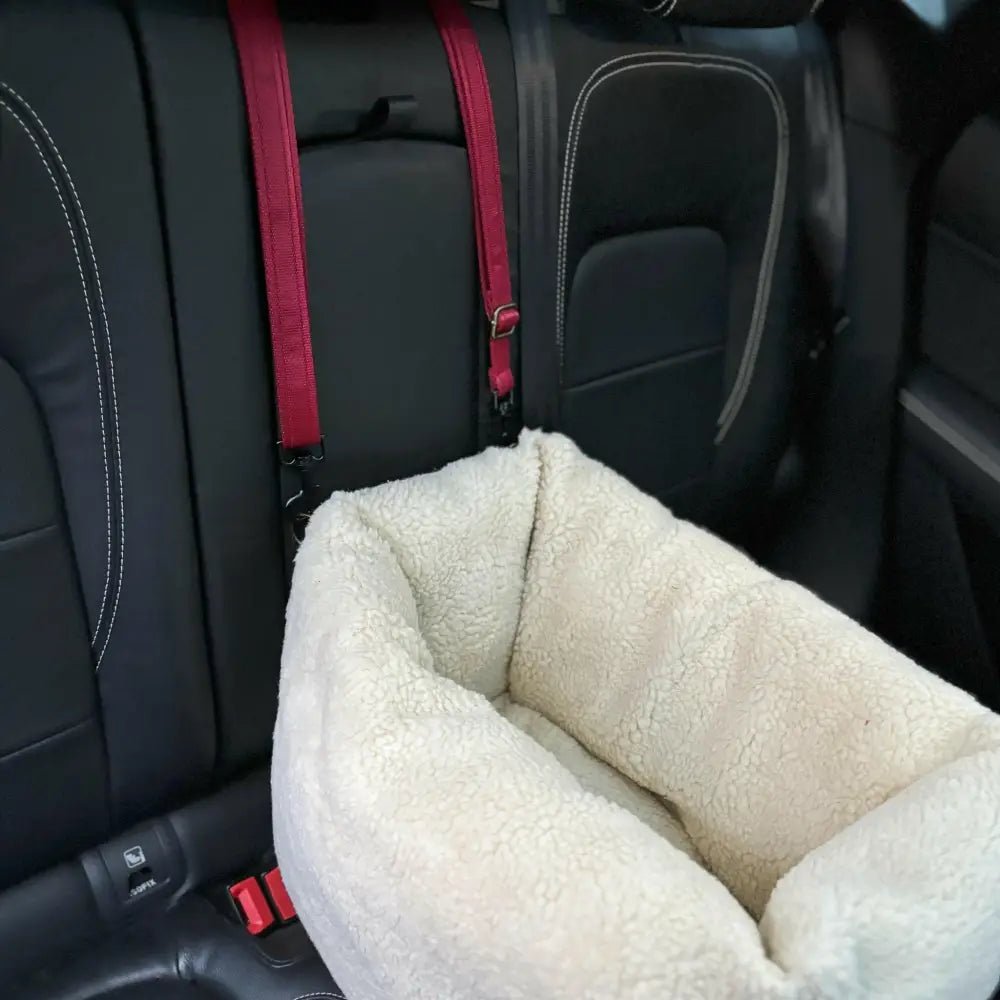 Teddy Fleece Waterproof Base Dog Car Seat Bed - 3 Sizes, Removable Covers, Machine Washable - Hugo and Ted