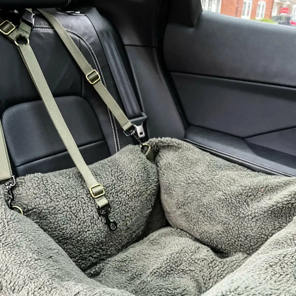 Teddy Fleece Waterproof Base Dog Car Seat Bed - 3 Sizes, Removable Covers, Machine Washable - Hugo and Ted