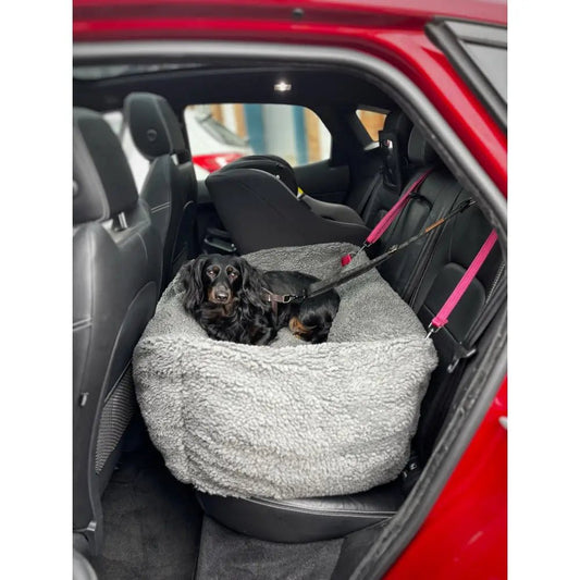 Teddy Fleece Waterproof Base Dog Car Seat Bed - 3 Sizes, Removable Covers, Machine Washable - Hugo and Ted