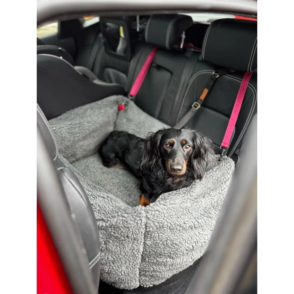 Teddy Fleece Waterproof Base Dog Car Seat Bed - 3 Sizes, Removable Covers, Machine Washable - Hugo and Ted
