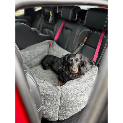 Teddy Fleece Waterproof Base Dog Car Seat Bed - 3 Sizes, Removable Covers, Machine Washable - Hugo and Ted