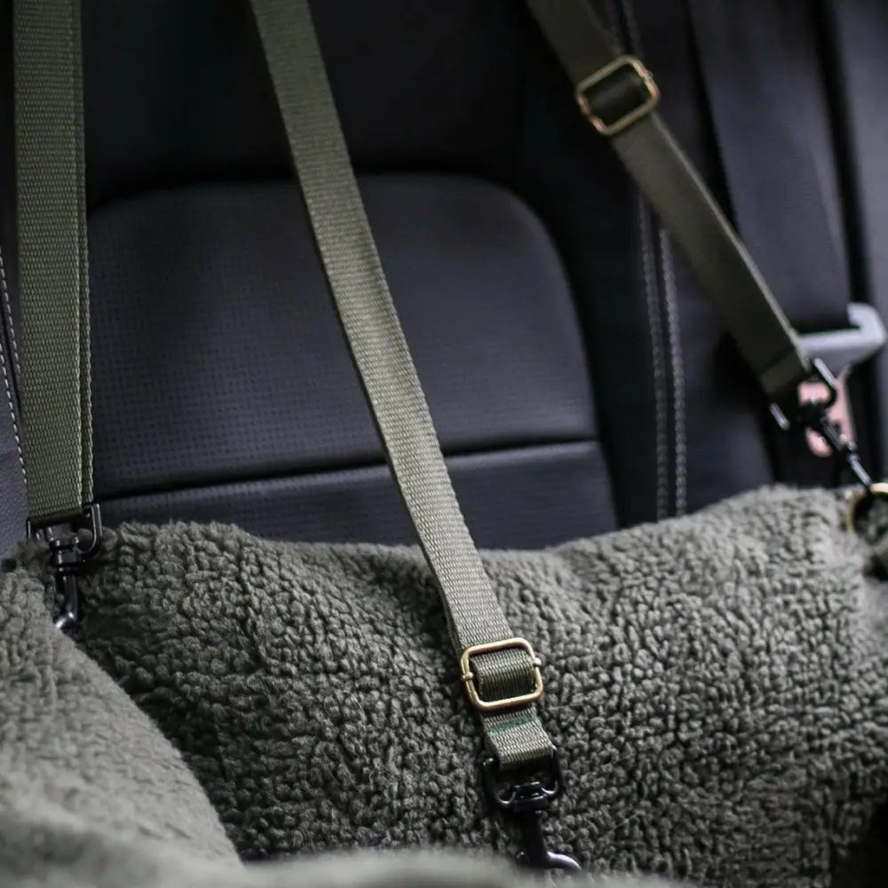 Teddy Fleece Waterproof Base Dog Car Seat Bed - 3 Sizes, Removable Covers, Machine Washable - Hugo and Ted
