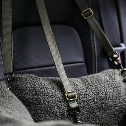 Teddy Fleece Waterproof Base Dog Car Seat Bed - 3 Sizes, Removable Covers, Machine Washable - Hugo and Ted